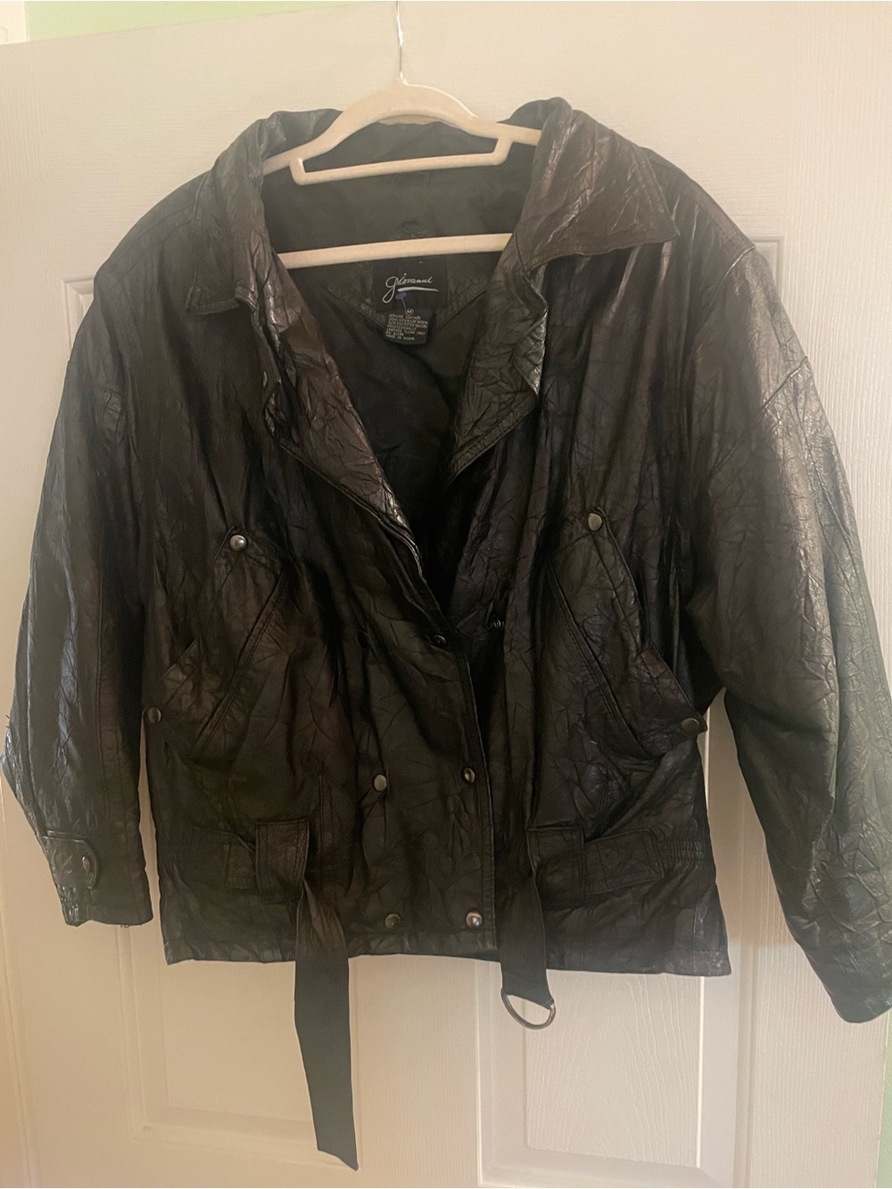 Gianni Vintage Black Leather Belted Jacket